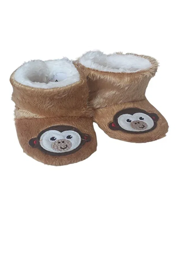 Детские тапочки с принтом Unisex brown monkey embroidered slippers home boots first step Ay Online, Coffee Monkey Embroidered