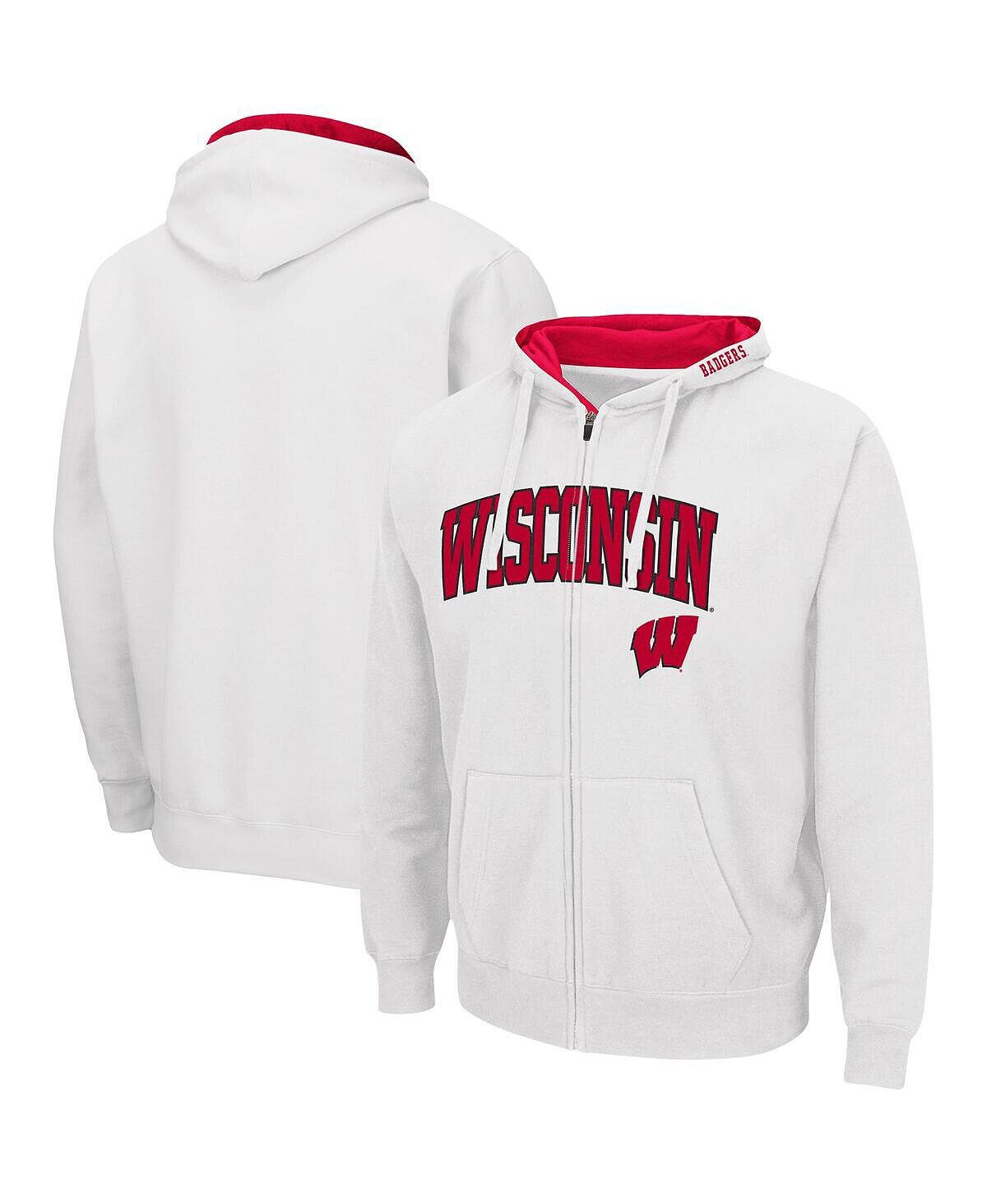 

Белая мужская худи wisconsin badgers arch & logo 3.0 с молнией во всю длину Colosseum, белый
