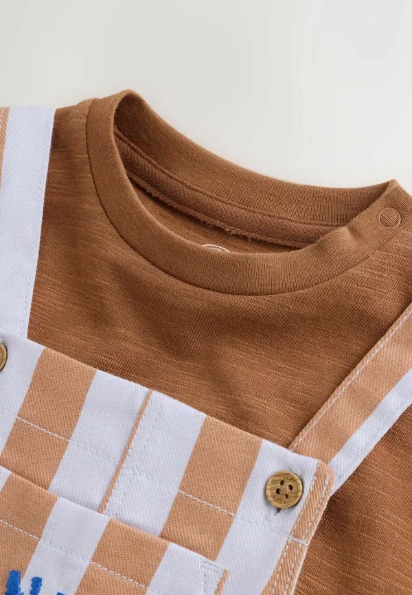 Комплект из топа и брюк хлопковый Set Next rust brown stripe, коричневый — фото 2