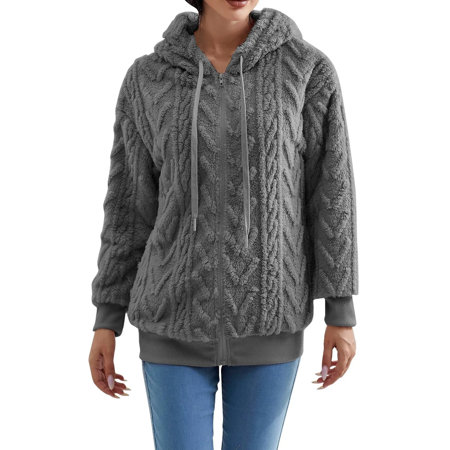 Женское утеплённое пальто с капюшоном на молнии с флисовой подкладкой, dark grey