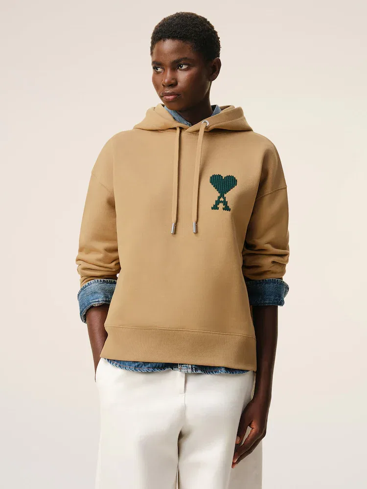 Худи с вышивкой, Unisex AMI PARIS, Camel — фото 2