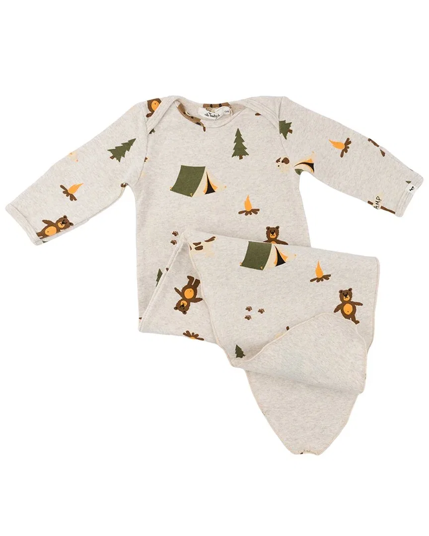 Детский боди-комбинезон с завязками и принтом Camping Print oh baby!, серый — фото 2