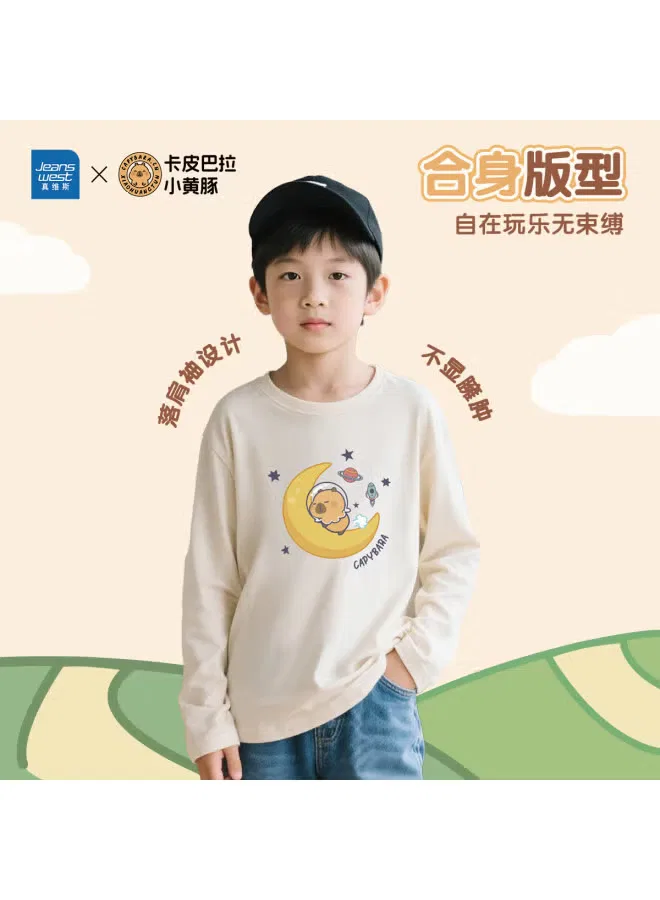 Футболка с длинным рукавом с принтом Capybara & little yellow dolphin co-branded series Jeanswest, абрикосовый — фото 3