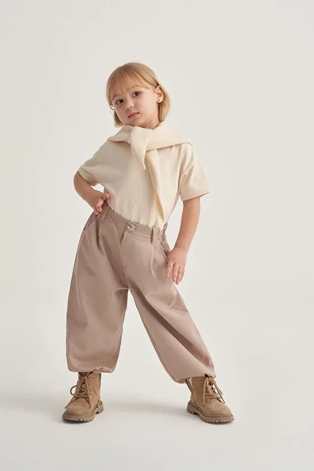 Детские брюки для девочек широкие с высокой талией Ebu Prive, Beige