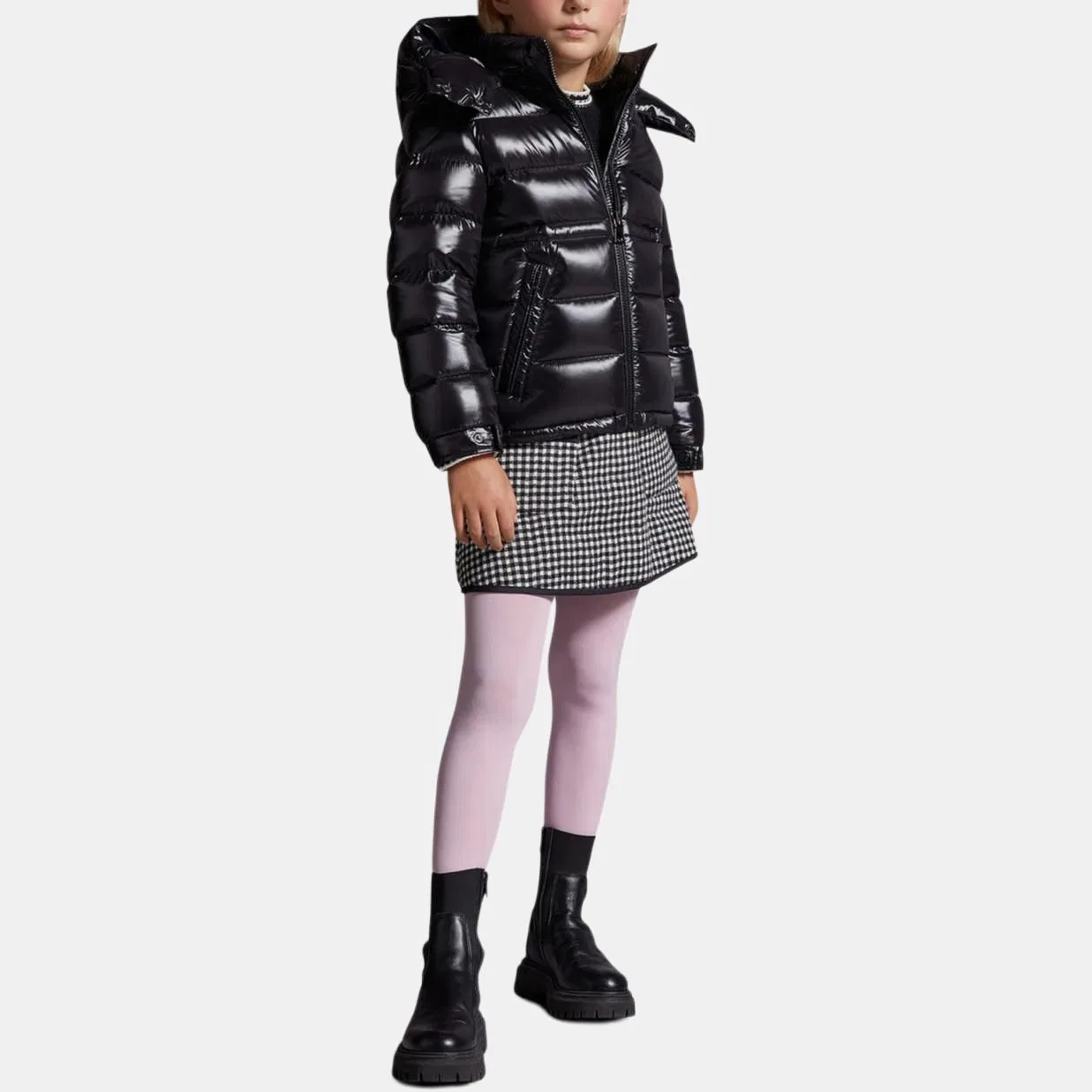 Детское пуховое пальто с капюшоном и съемным капюшоном Moncler, Black — фото 4
