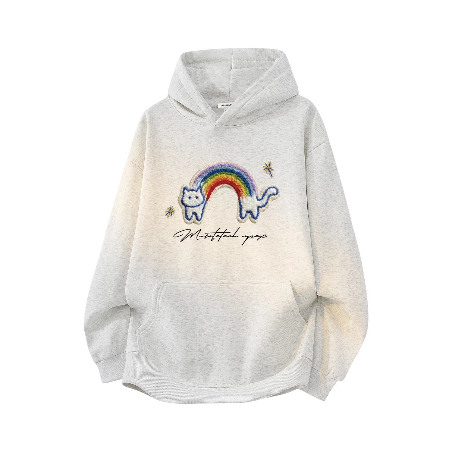 Детский свитшот с капюшоном с принтом Arch Cat Heather Gray Thickened and Fleece-Lined MUSCLETECH