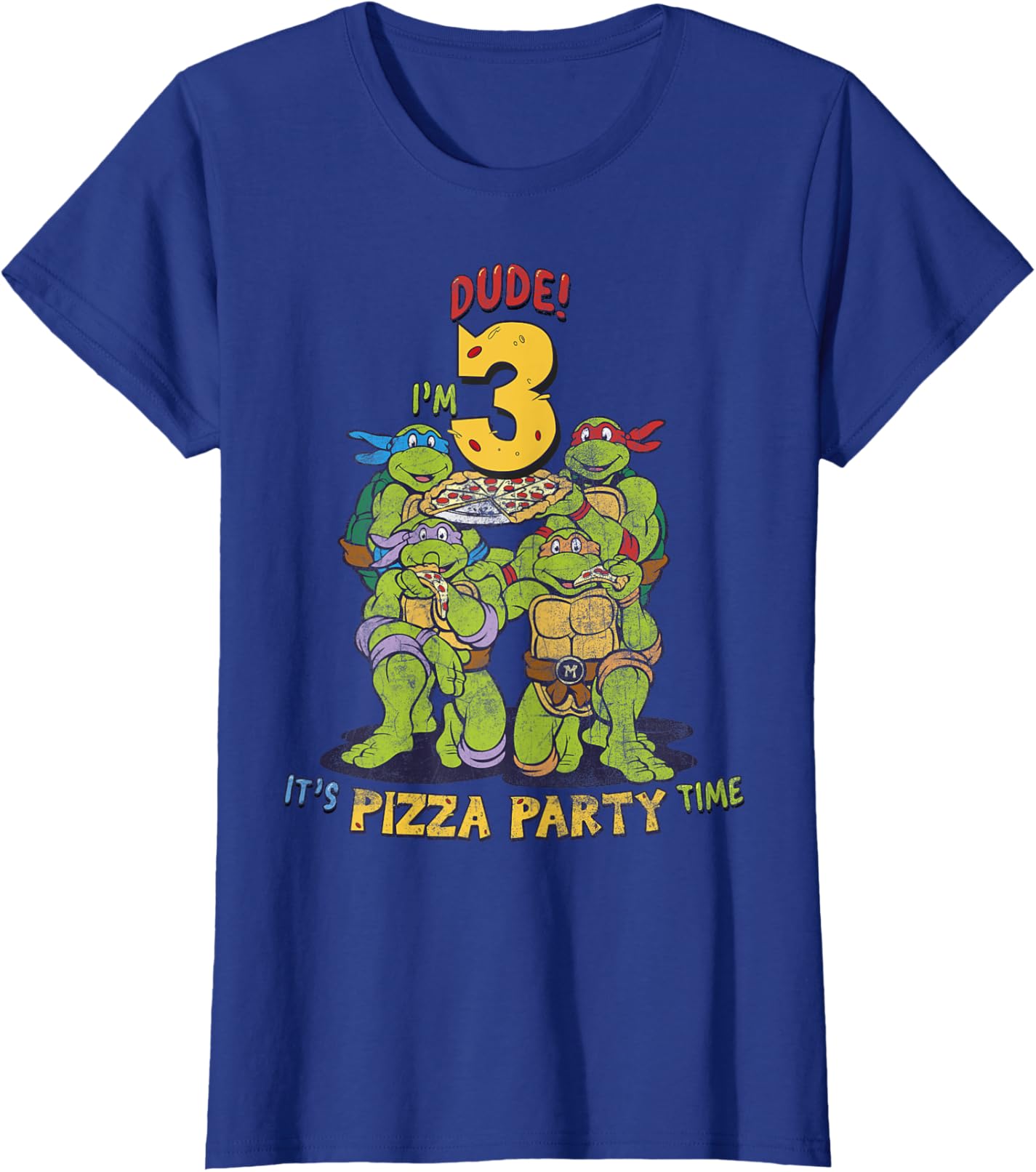 

Женская футболка Teenage Mutant Ninja Turtles I'm 3 Dude Pizza Birthday Party, синий