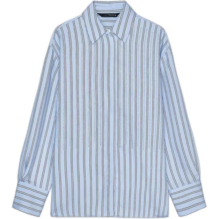 Женская рубашка с отложным воротником ZARA, Blue/White