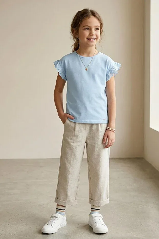 Детская футболка для девочек с коротким рукавом-рюш Mutlu Kids, Blue
