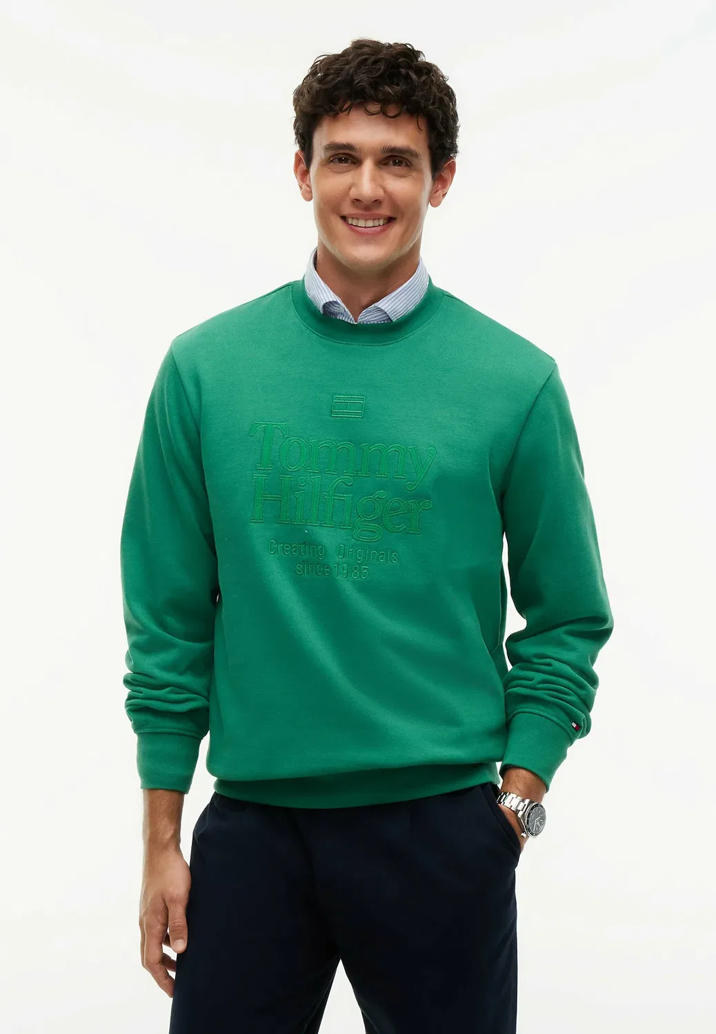 Свободная толстовка с вышивкой логотипа в тон ткани - толстовка Tommy Hilfiger, Alaskan Green