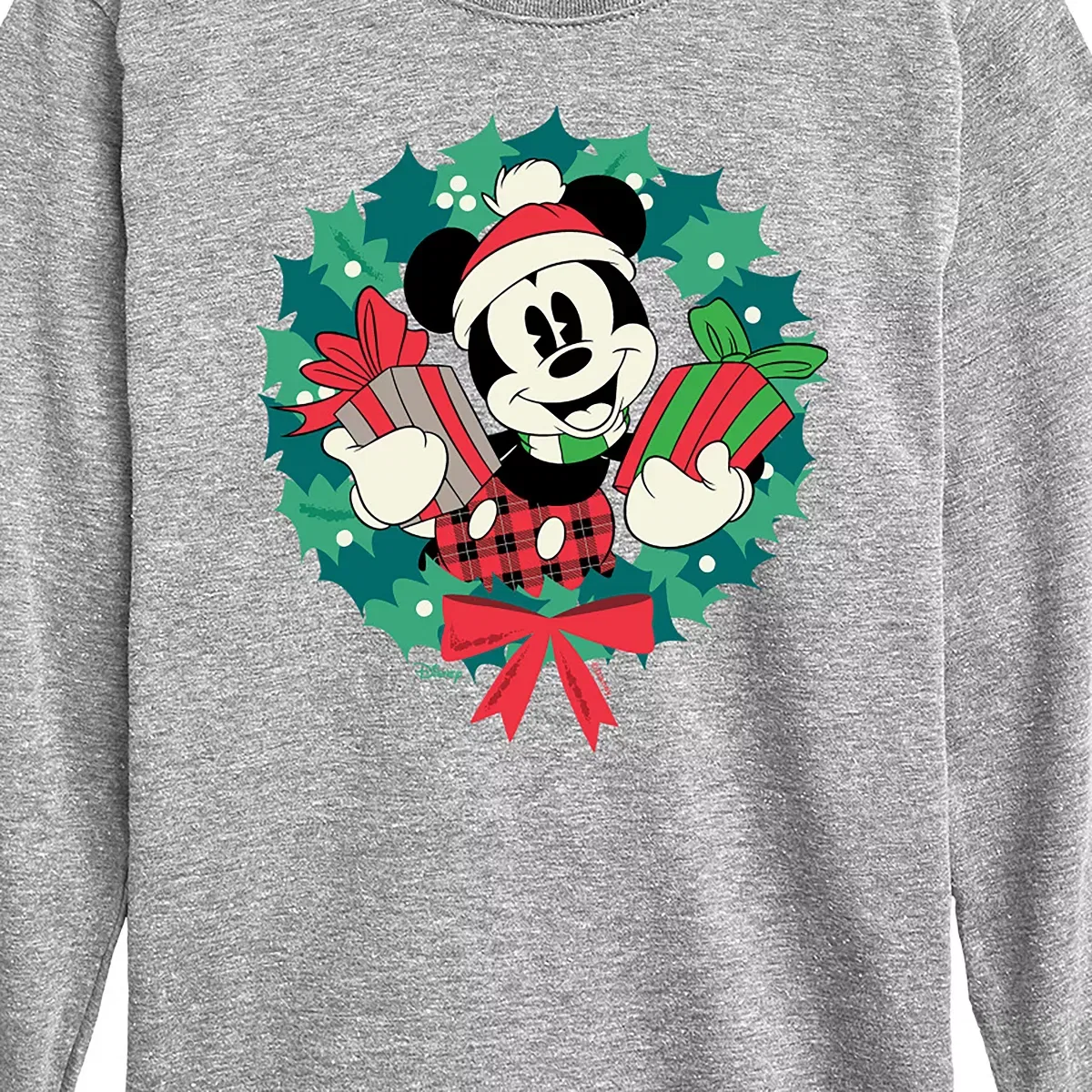 Детская футболка с длинным рукавом с принтом Mickey Mouse Christmas Wreath Disney, Athletic Heather — фото 2
