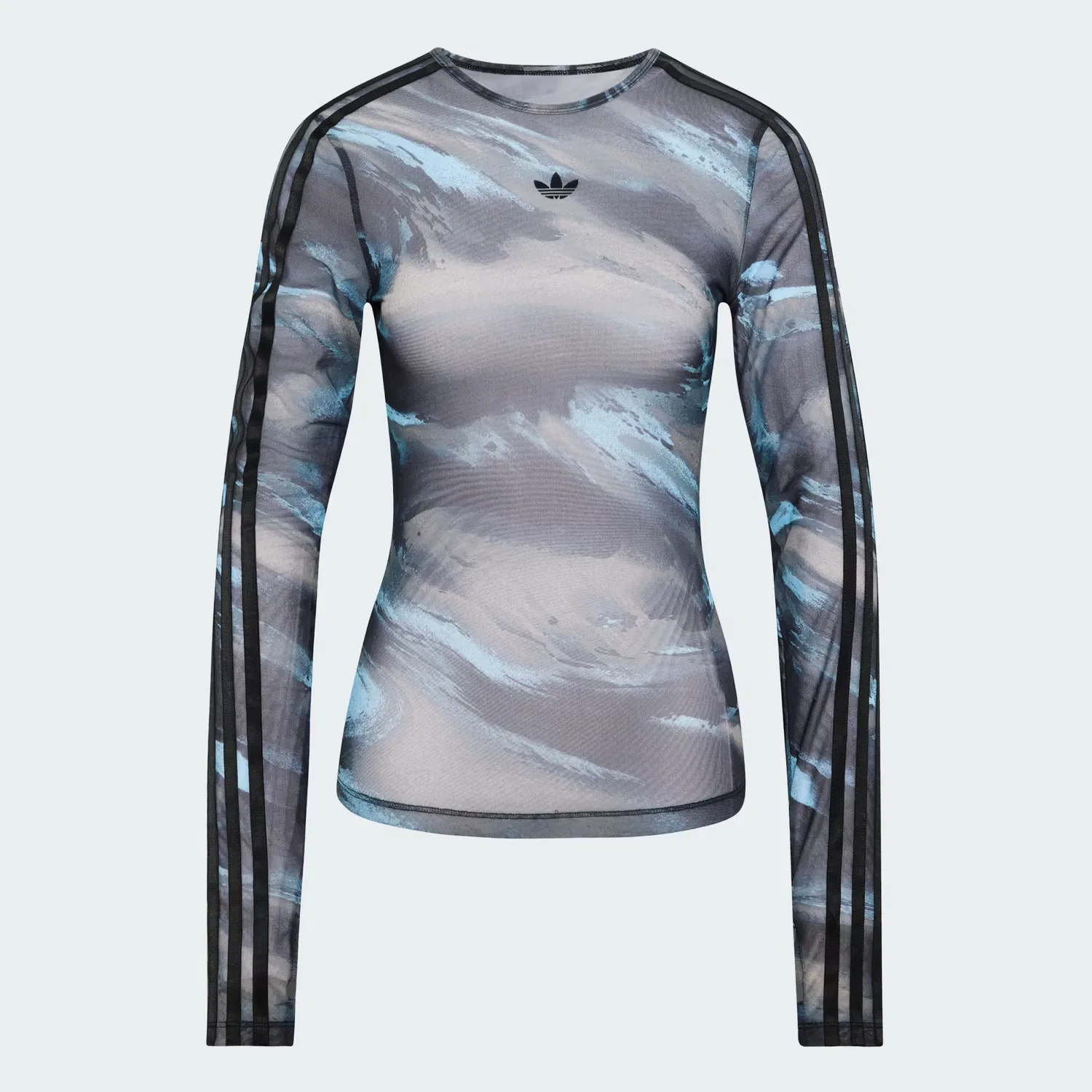 Женская футболка облегающего кроя Graphic Mesh Tee Adidas Originals, Olive Strata/Aurora Coffee/Crystal Sky/Черный — фото 4