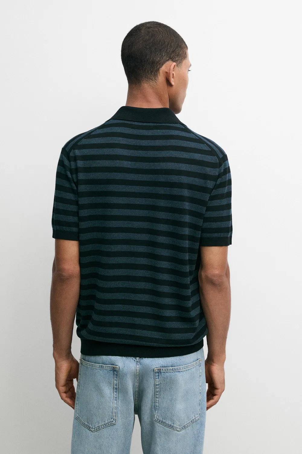 Свитер-поло Massimo Dutti Contrast Striped Knit, индиго — фото 4