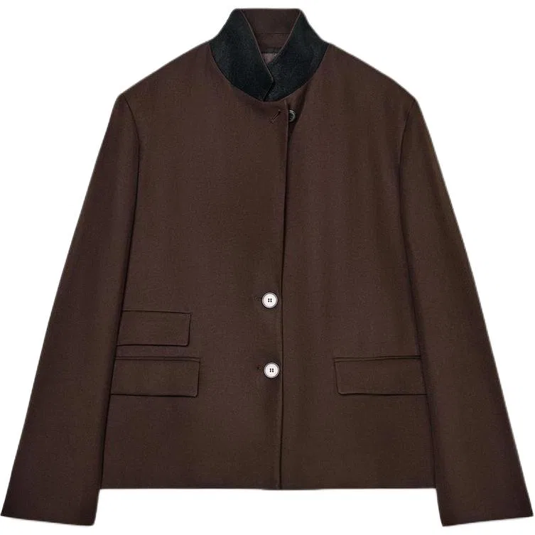 Женский деловой костюм со стойкой, коричневый, ZARA, Brown