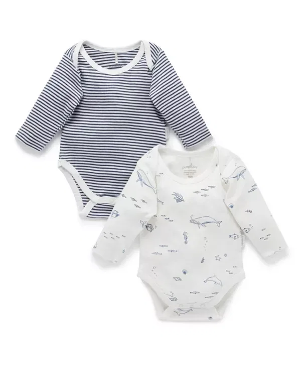 Детский комплект боди с длинным рукавом 2 шт Purebaby, Vanilla Nautical Pack