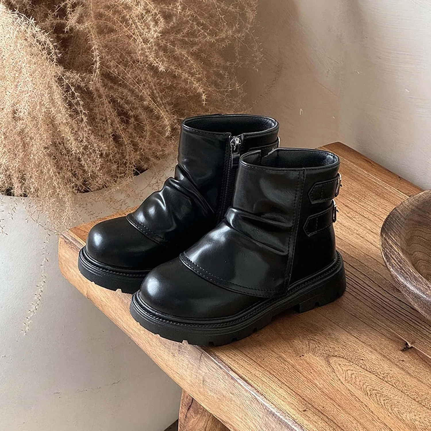 Детские зимние ботинки для девочек и мальчиков с боковой молнией SHOPESSA, Black — фото 3
