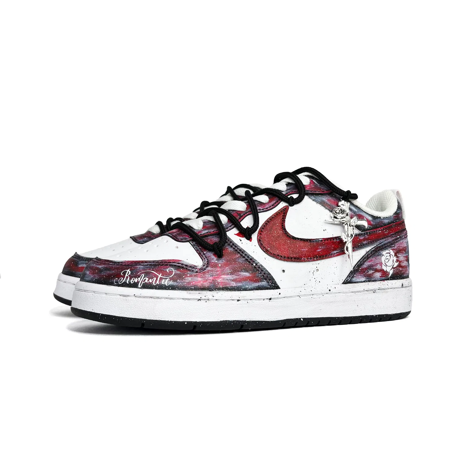 Детские кастомные кроссовки с принтом, низкие Court Borough Dark Night Rose, Nike, Red — фото 4