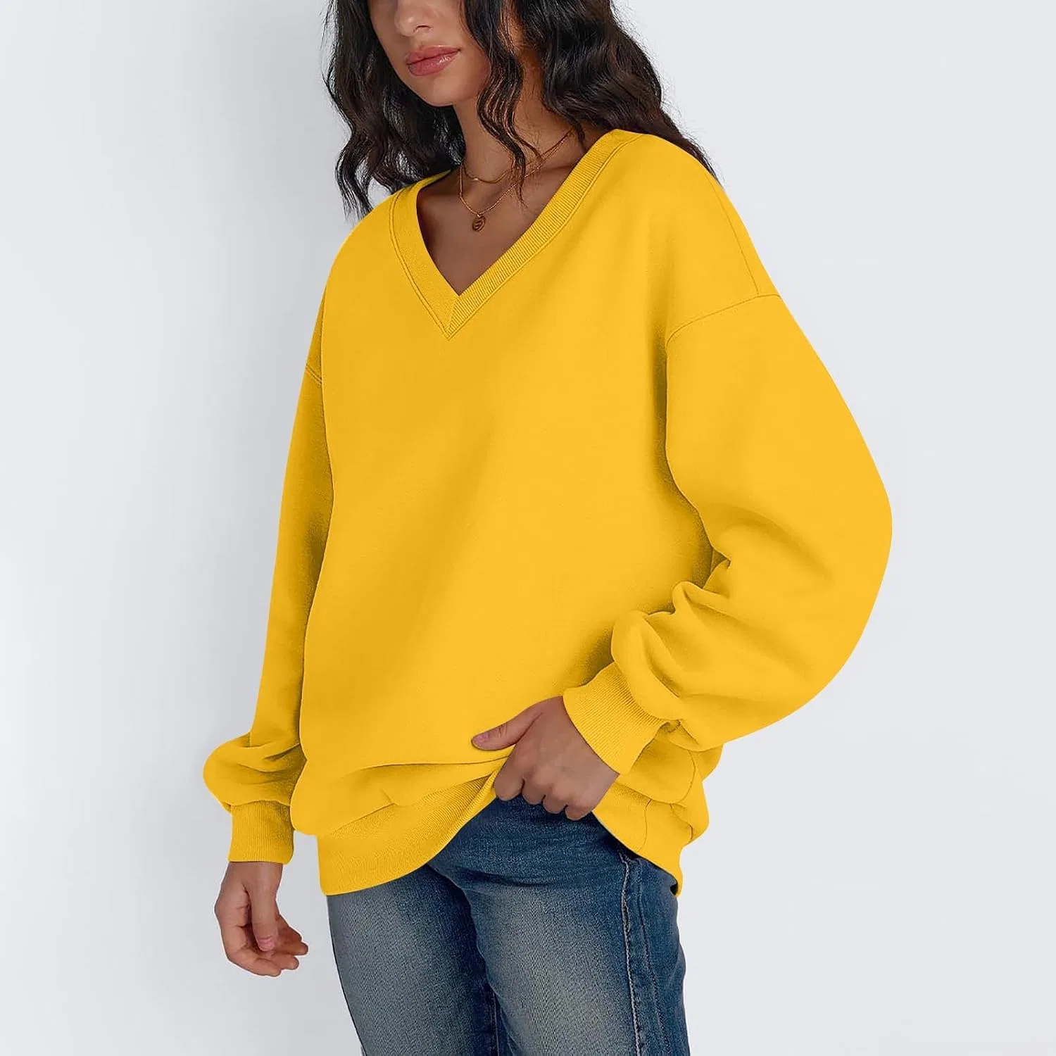 Женский свитшот оверсайз с V-образным вырезом, 03-yellow — фото 4