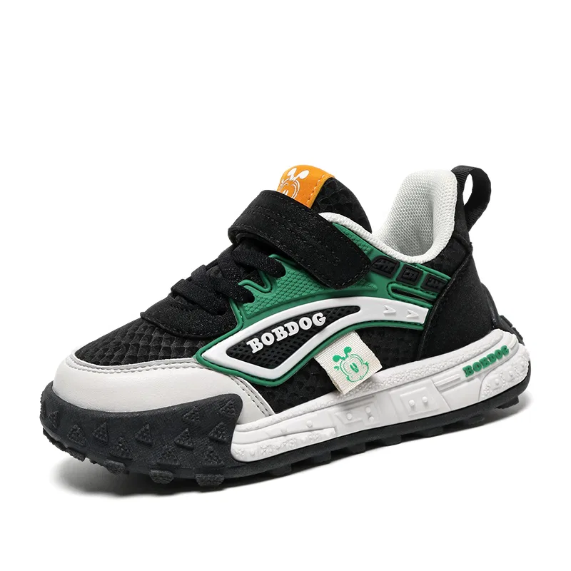 Детские кроссовки для мальчиков водонепроницаемые с кожаным верхом BOBDOG, Black/Green