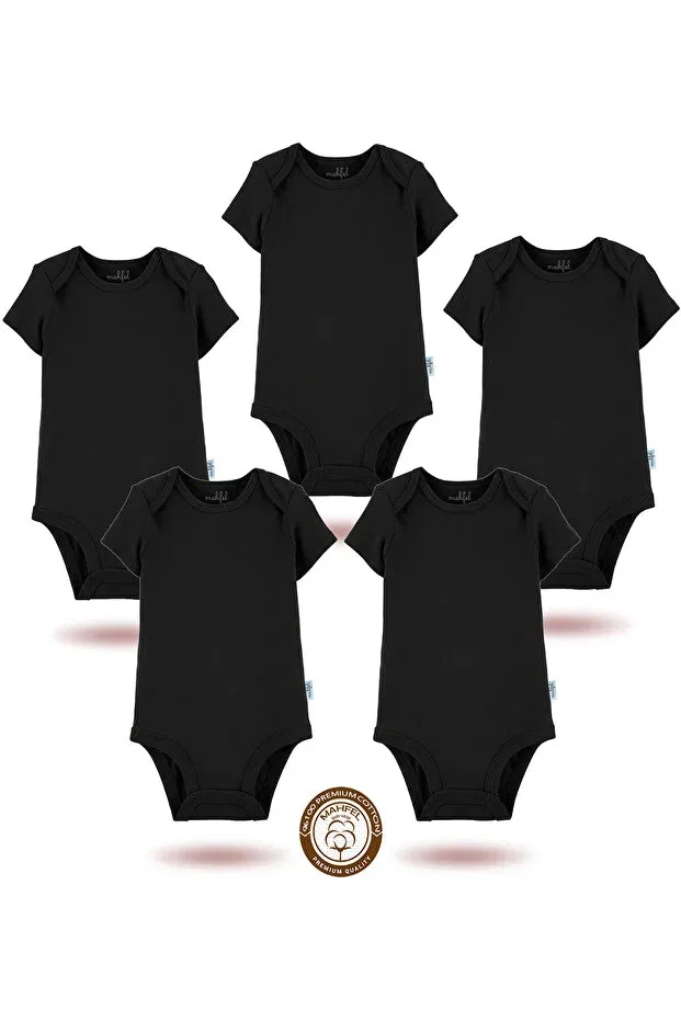 Детское боди с коротким рукавом комплект 5 шт Basics Mahfel, Dark Black — фото 2