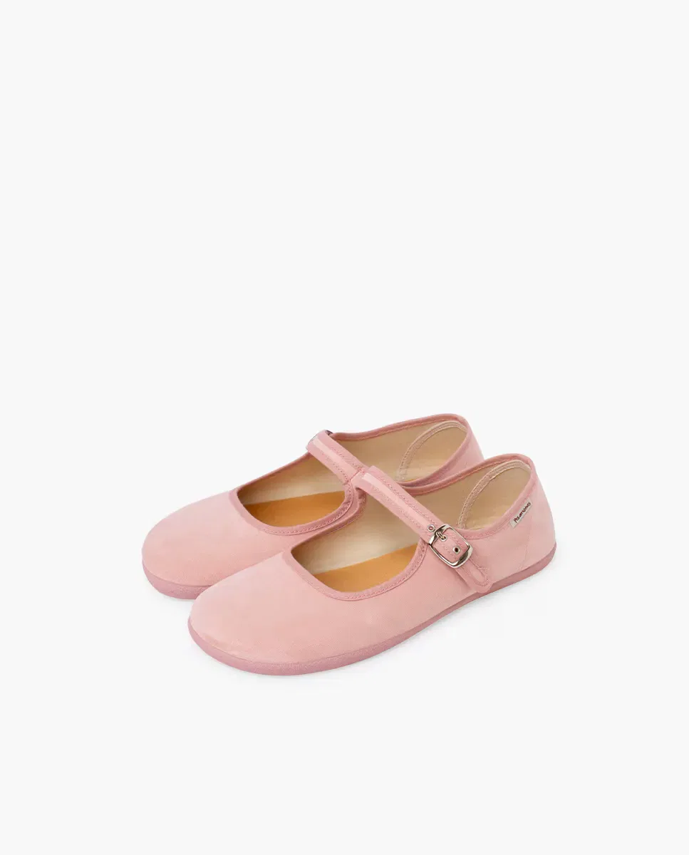 Детские балетки для девочек с пряжкой Merceditas de niña barefoot suede hebilla Pisamonas, Rosa — фото 2