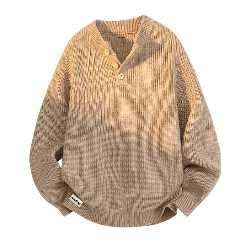 Детский пуловер с воротником-хенли, модель Henry Collar Pullover, Tonlion, Цвет: Classic Henley Collar Apricot