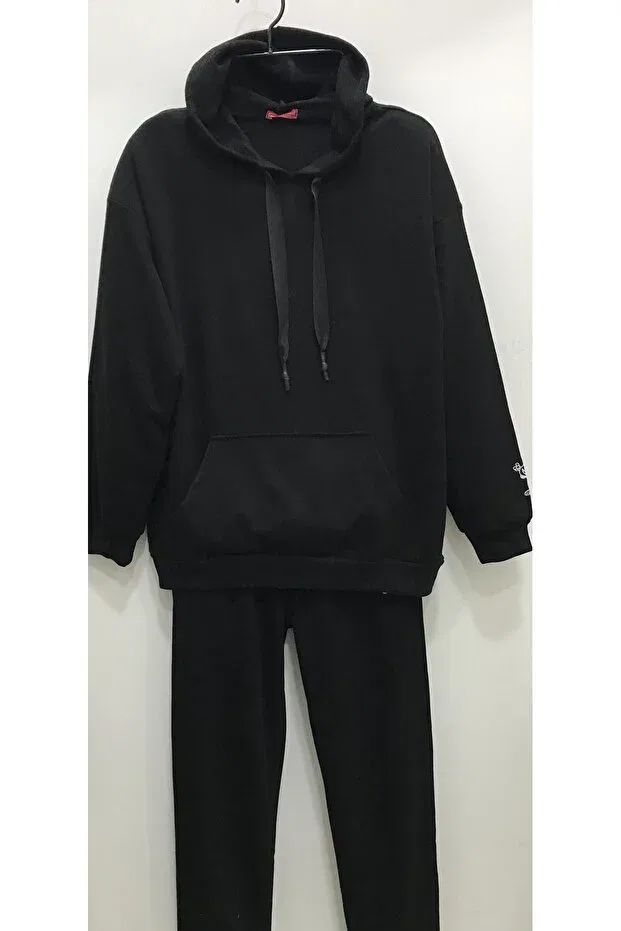 Детский спортивный костюм для девочек хлопковый с капюшоном Nonno Kids, Black