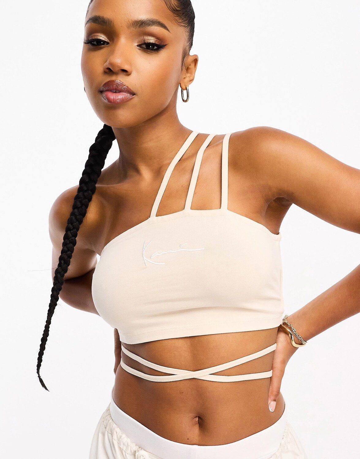 

Топ Karl Kani Logo Tie Front Crop, бежевый