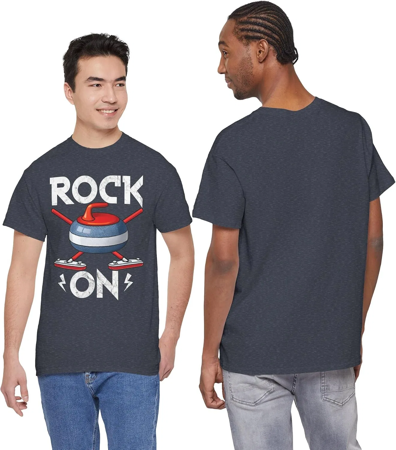 Футболка ретро-дизайн Rock On Gildan 5000, Heather Navy — фото 3