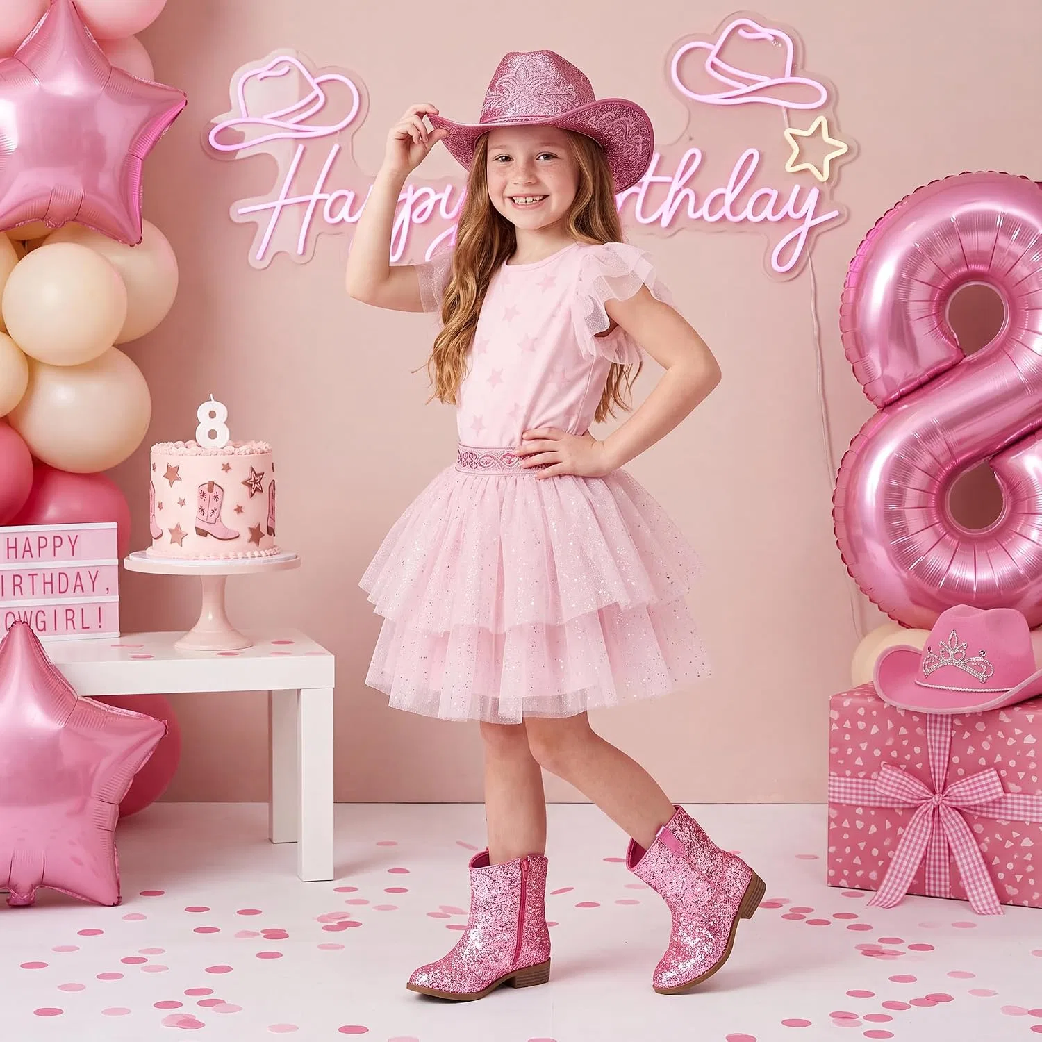 Детские сапоги для девочек с блестками Cowgirl Boots Stelle, Pink Glitter — фото 3