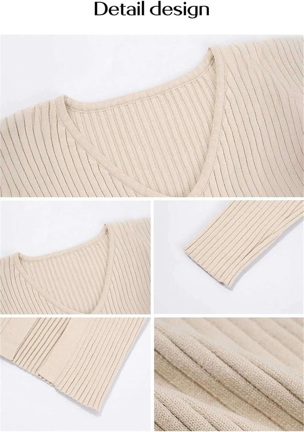 Женское платье-свитер миди с V-образным вырезом bodycon, Khaki — фото 4