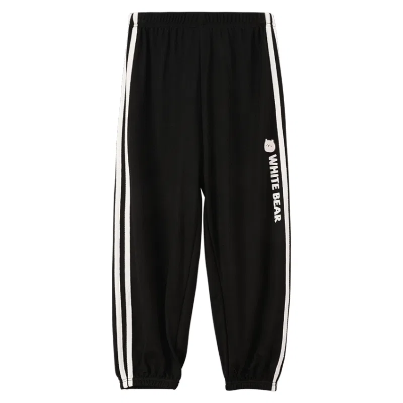 Детские спортивные штаны с принтом Red bean Red bean letter print side stripe straight leg casual pants, Black