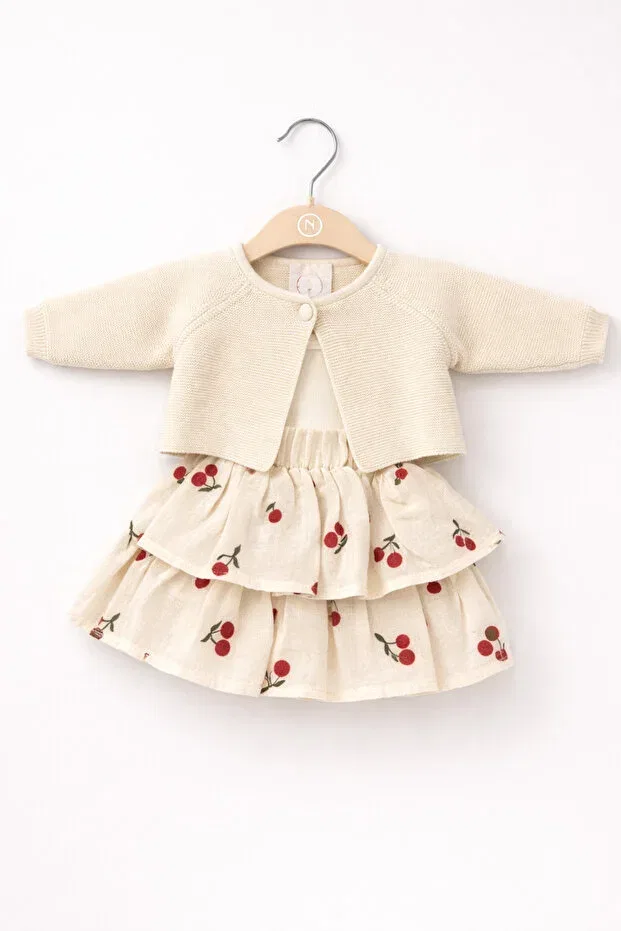 Детский комплект для девочек с принтом Girl'S cherry patterned cherry skirt set Aselya Kids, Cream