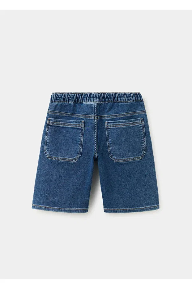 Детские джинсовые шорты для мальчиков с эластичным поясом Mango Kids, Dark Blue — фото 4