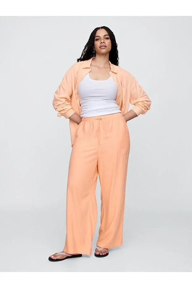 Женские широкие брюки из льняной смеси Gap, Orange-010 — фото 4