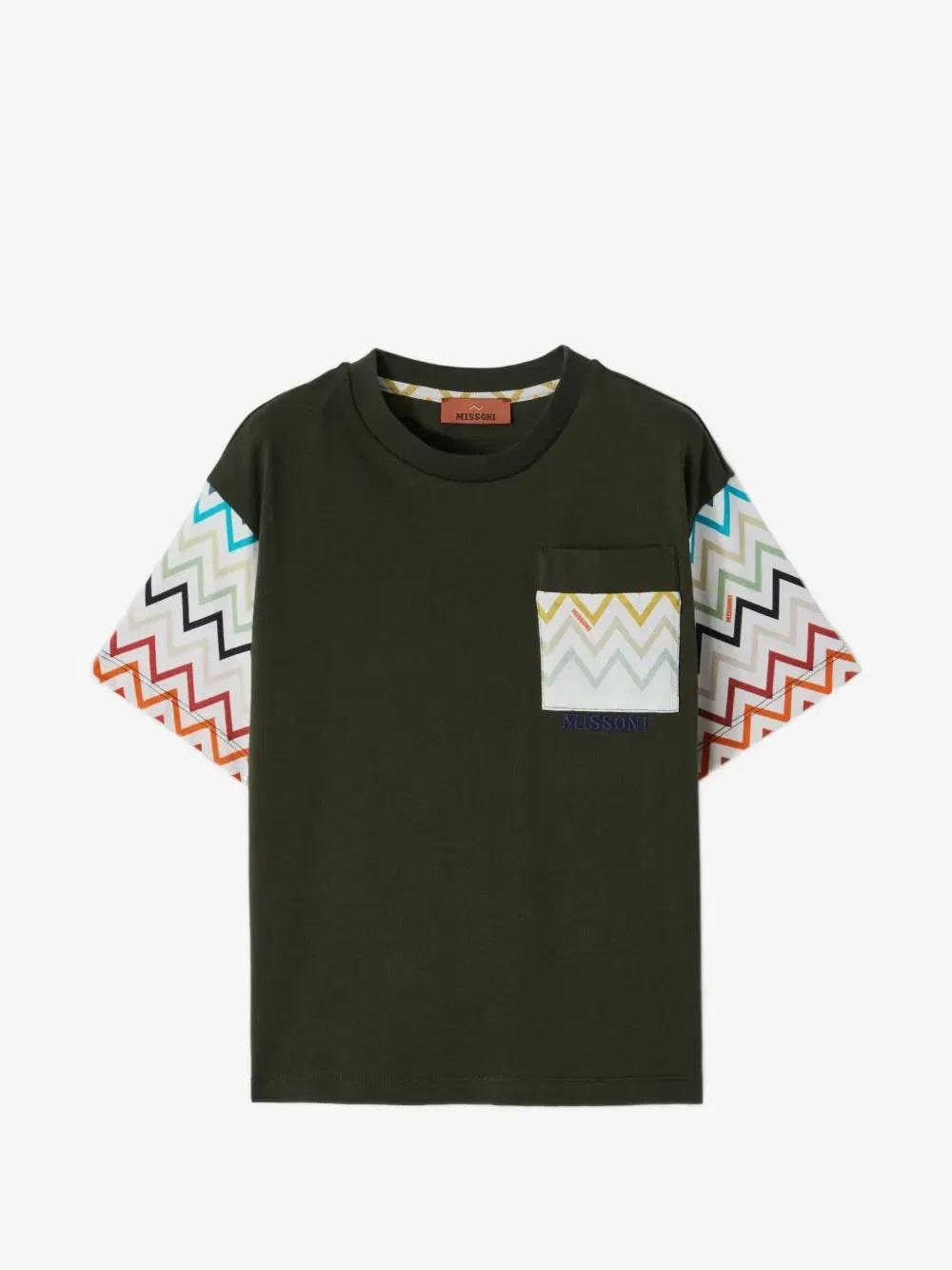 Футболка с карманом и принтом зигзаг Missoni Kids, зеленый