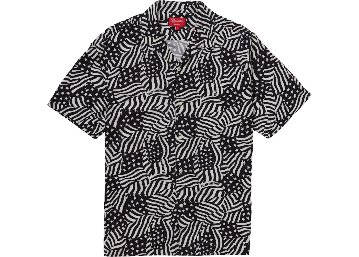 Мужская рубашка с коротким рукавом с принтом Supreme S/S Shirt, Black Flags
