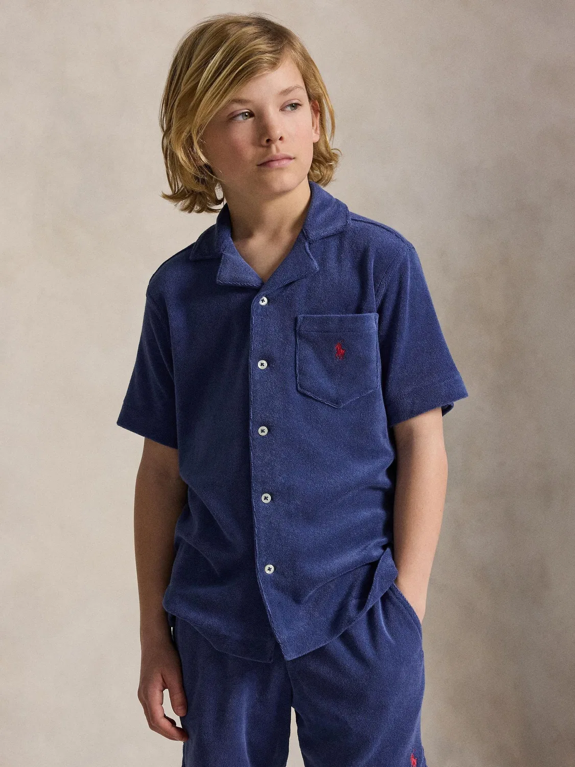 Рубашка с отложным воротником из махровой ткани Polo Ralph Lauren, синий
