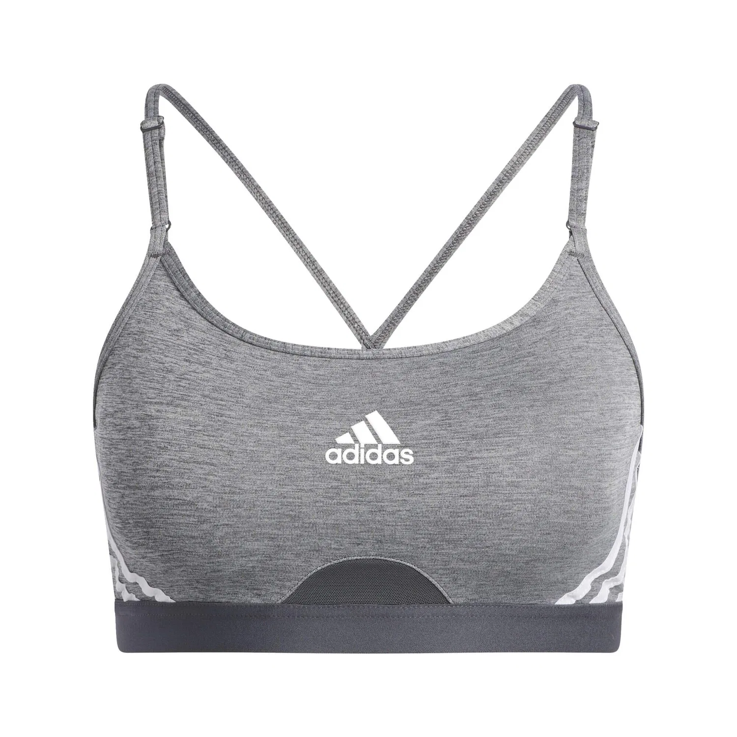 Женский спортивный топ с U-образным вырезом adidas Aeroreact Training Light-Support 3-Streifen Sport-BH, Dunkelgrau Weiss — фото 2