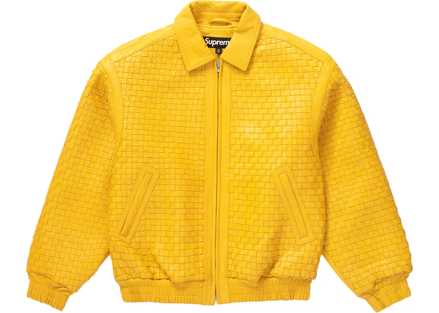 Мужская куртка-бомбер из плетеной кожи Supreme Woven Leather Varsity Jacket, Yellow