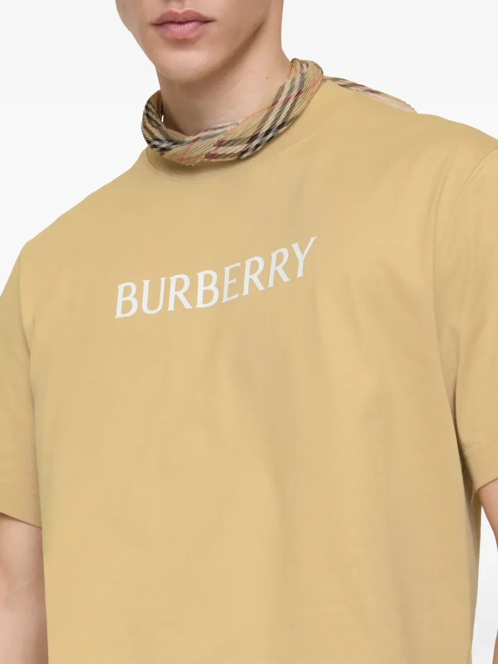 Футболка BURBERRY хлопковая с логотипом, бежевый — фото 3