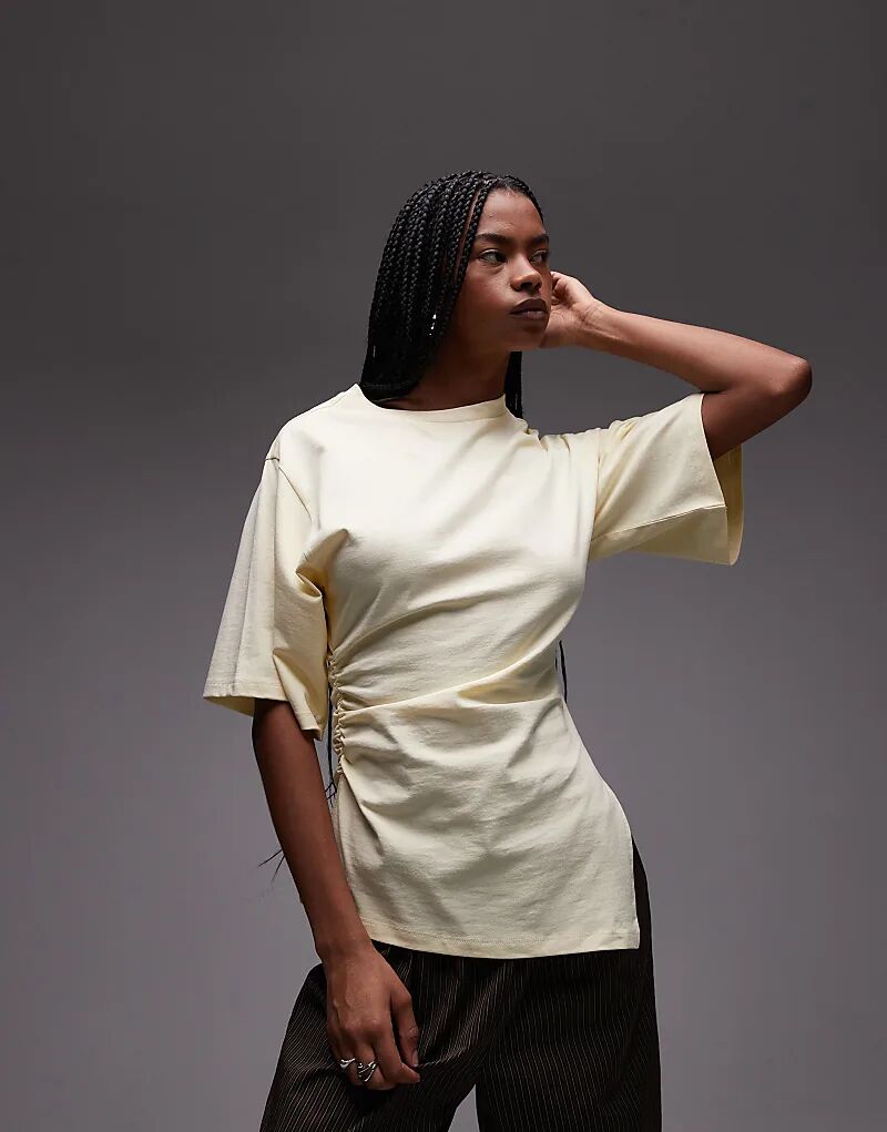 

Футболка ASOS DESIGN лимонного цвета с присборенными краями