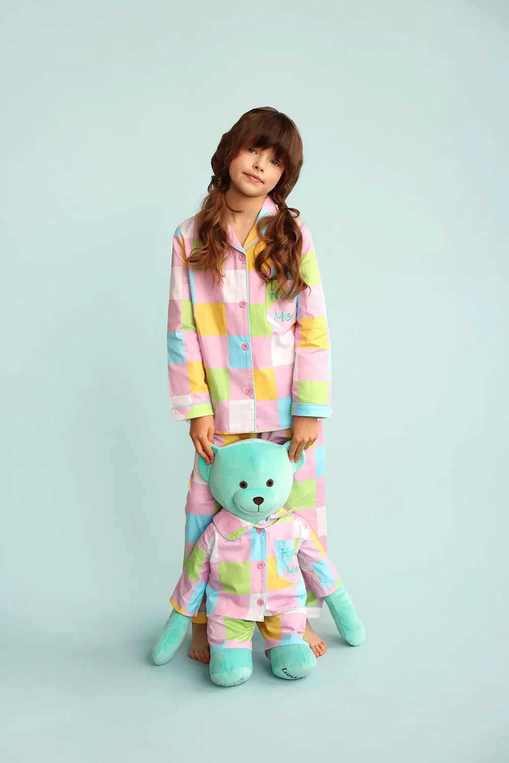 Женский комплект пижамы с длинным рукавом Emily' hug me pyjama set with matching mega size teddy bear Lunamia, Green — фото 3