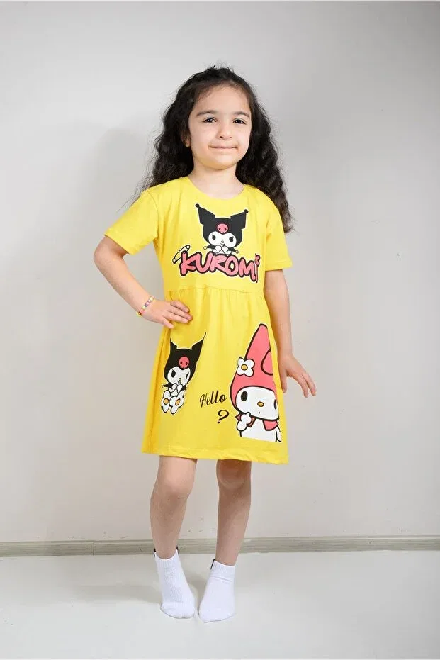 Детское платье для девочек с принтом Kuromi Printed Combed Cotton Kidspitircik, Yellow — фото 2