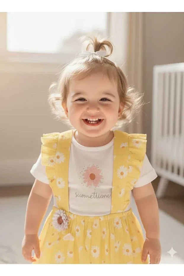 Детский комплект для новорожденных с цветочным принтом Yellow Daisy Floral Print Moda, Yellow — фото 2