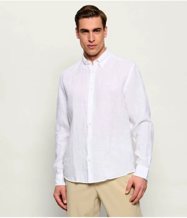 Мужская льняная рубашка с длинным рукавом H-LIAM-BD-E-C1-261 BOSS, белый