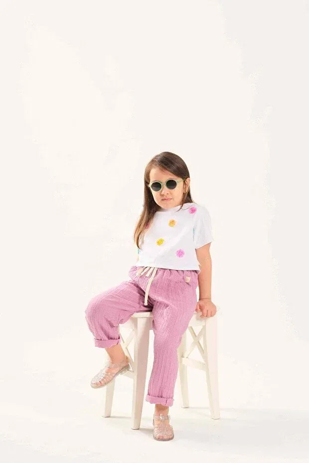 Детское хлопковое платье-футболка с кисточками Miela Kids, White — фото 3