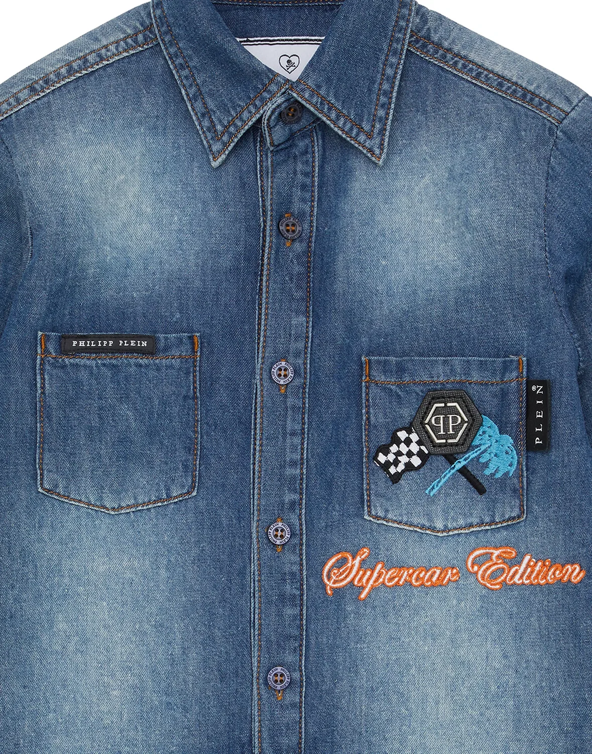 Детская рубашка из денима с принтом Cars Racing PHILIPP PLEIN, Blueshark — фото 3