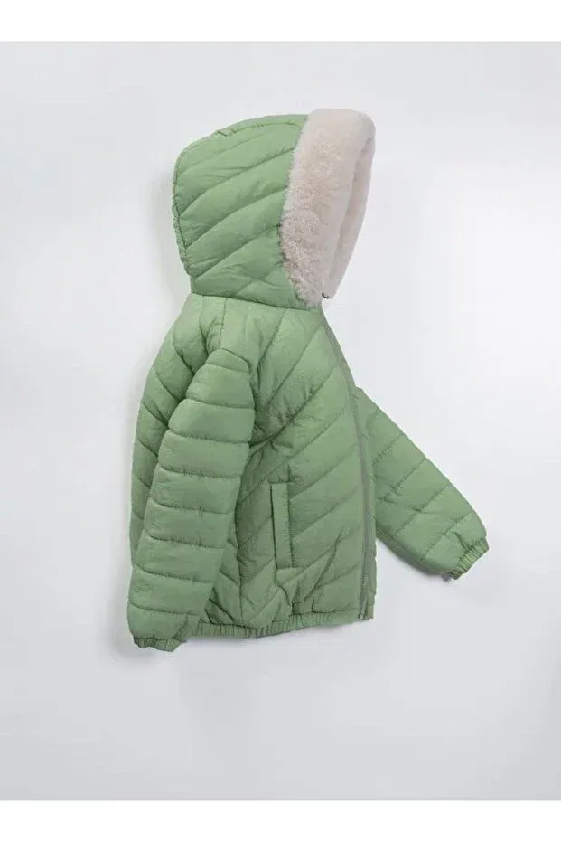 Детское пальто для девочек с меховым воротником Pukka, Calla Green — фото 2