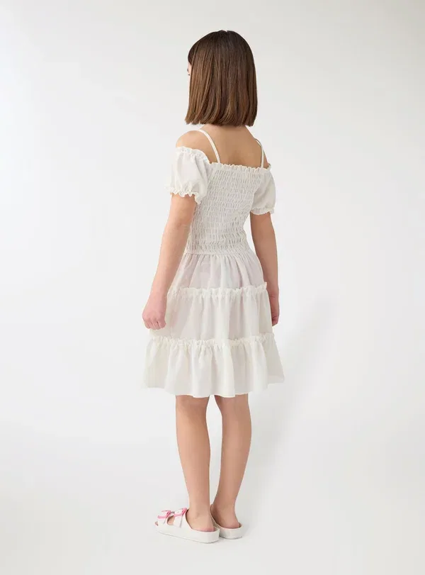 Платье повседневное, 100% полиэстер, Day dress, Terranova, белый лен — фото 3